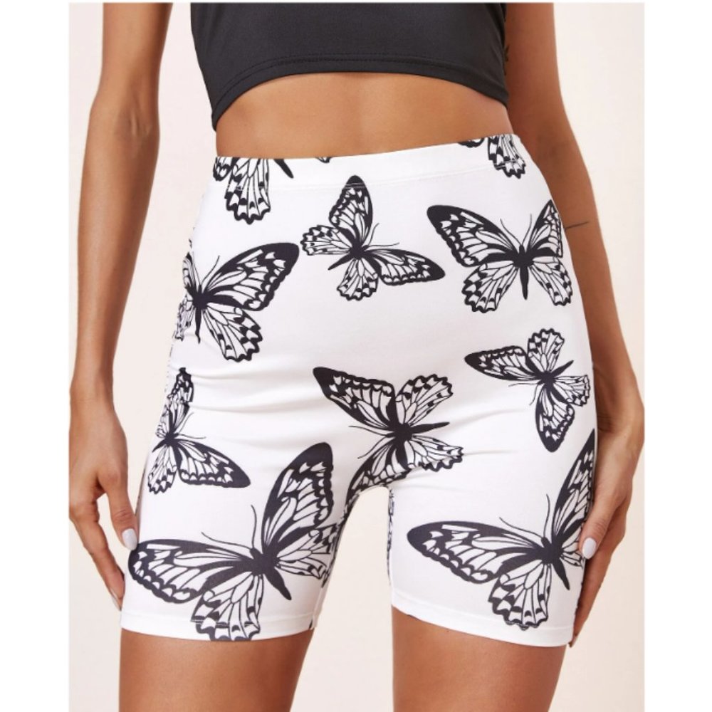Size 4 12 White Black biker shorts with black butterfly Y2K